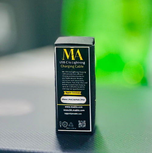 MA 30W Fast Charge USB-C to Lightning Cable – Braided Nylon (1 Meter)